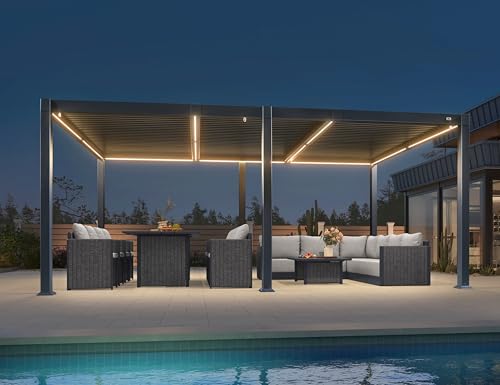PURPLE LEAF LED Louvered Pergola 92KS 11.5' x 17.5' with Integrated Strip Lights Aluminum...