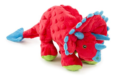 Image of goDog Dinos Frills Squeaky Plush Dog Toy with Chew Guard Technology, Durable Fabric & Squeaker for Active Play, Red, Large