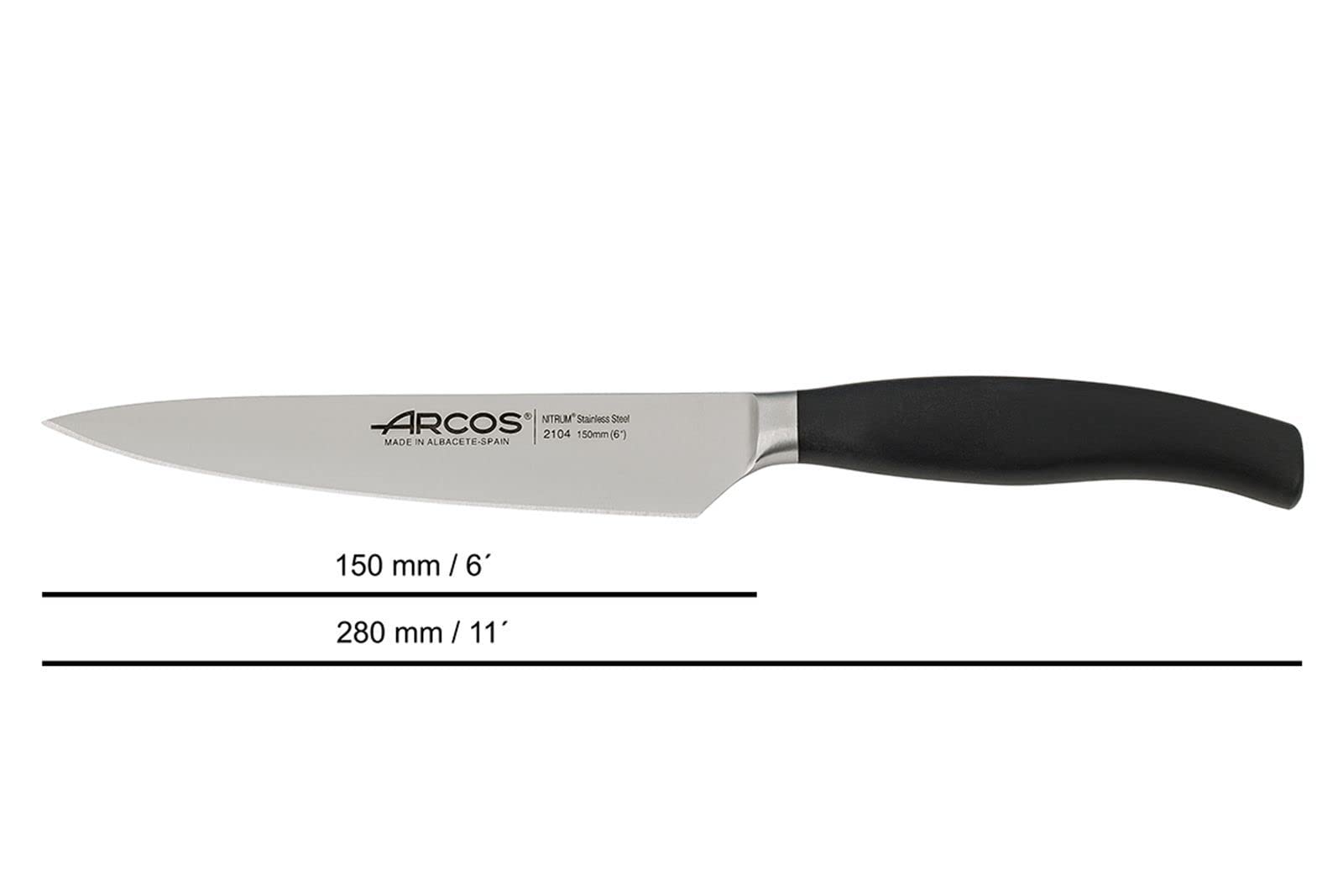 Arcos Set Coltelli da Cucina Forgiati 3 Pezzi (Coltello Pelare + Coltello Cucina + Coltello Chef) in Acciaio Inossidabile Nitrum – Manico in Polipropilene POM, Serie Clara, Colore Nero