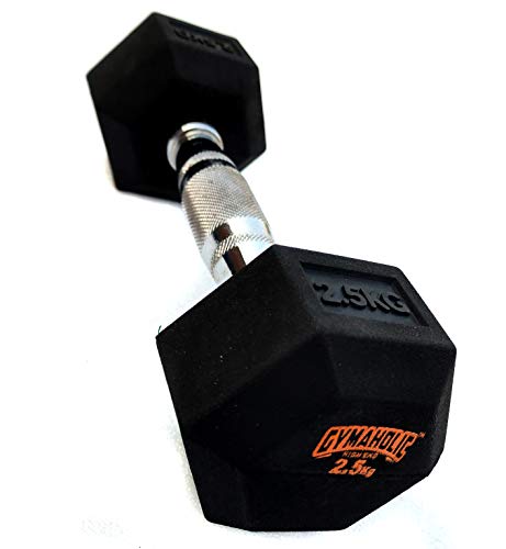 Image of Gymaholic Hexa Rubber Dumbbell with Metal Handles (Black, Single and Pair, Dumbbells in Weights 2.5 kg Single)