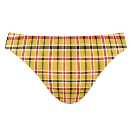 Yellow Buffalo Check Plaid Swim Briefs for Men Swimsuit Bikini Swimwear S B0404524