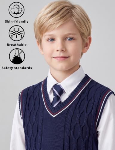 Image of JSTEX Boys Sweater Vest Cotton Kids Uniform Vest Sleeveless Knit Pullover