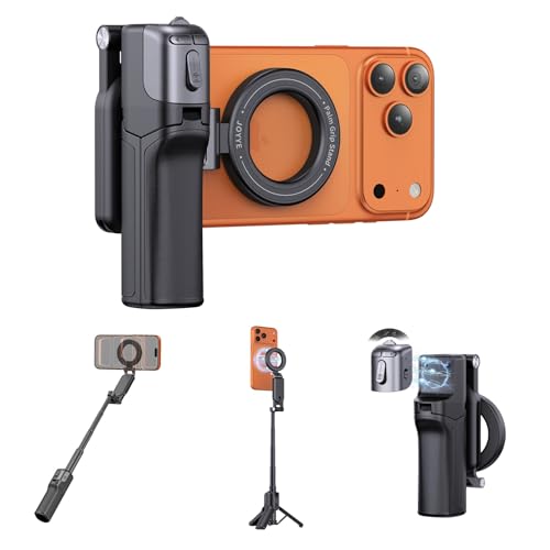[3 in 1] Magnetic Phone Camera Shutter Grip Extendable Selfie Stick & Tripod Portable for Magsafe iPhone & Android with Detachable Wireless Shutter Button Remote Control Ergonomic Handle - Black