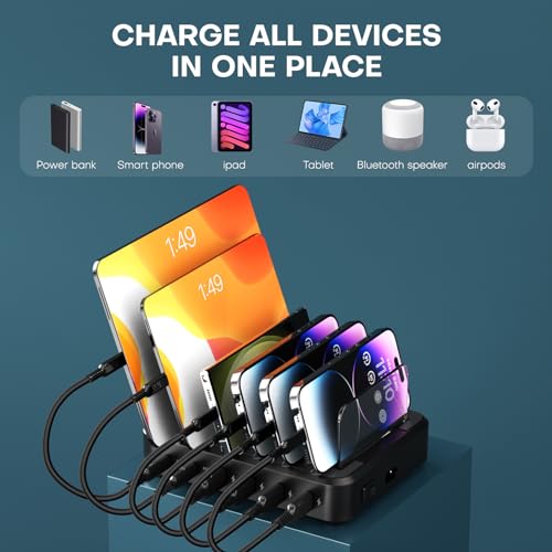 65W 6 Ports Charging Station for Multiple Devices,with 2 USB C Fast Charger - image 5