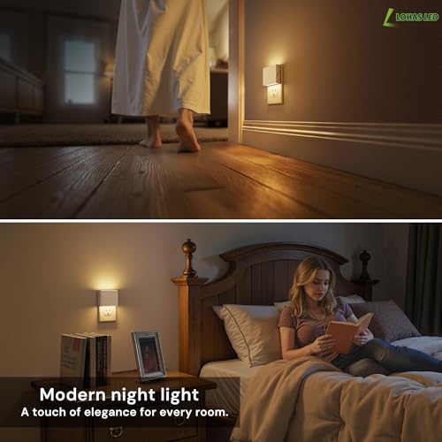 Image of L LOHAS LED Night Light,Night Lights Plug into Wall,0-100LM Stepless Dimmable Brightness,Dusk to Dawn Sensor,3000K Soft White,Foldable Night Lights for Travel Bathroom Hallway