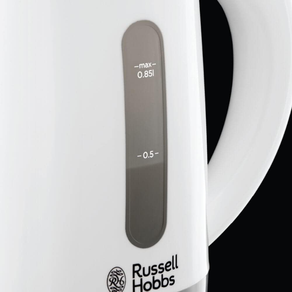 Russell Hobbs czajnik elektryczny, wymienny filtr antywapienny, kontroler otter,podróżny, w zestawie 2 kubki, plastik, pojemność 0,85l, moc 1000W, biały, Travel 23840-70