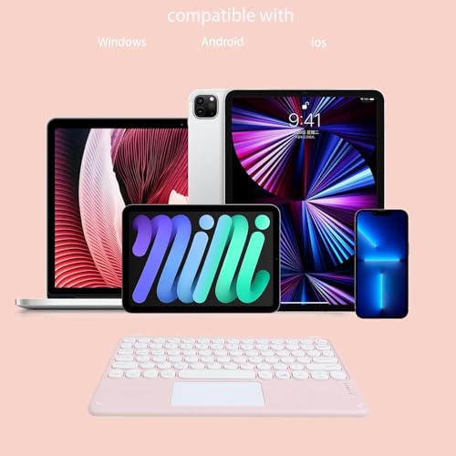 Image of Bluetooth Keyboard with Touchpad for iPad Tablet, Wireless Rechargeable Portable Keyboard for iOS Android Windows, Slim Lightweight Travel Keyboard with Built-in Trackpad
