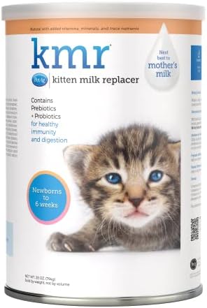 PetAg KMR Kitten Milk Replacer Powder - Prebiotics and Probiotics - Newborn to Six Weeks - Kitten Formula - 28 oz