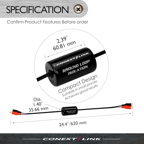 Conext Link RCA Stereo 2 Channel Ground Loop Isolator Signal Noise Filter Suppressor Reducer Alternator for Car Audio Stereo（13600）