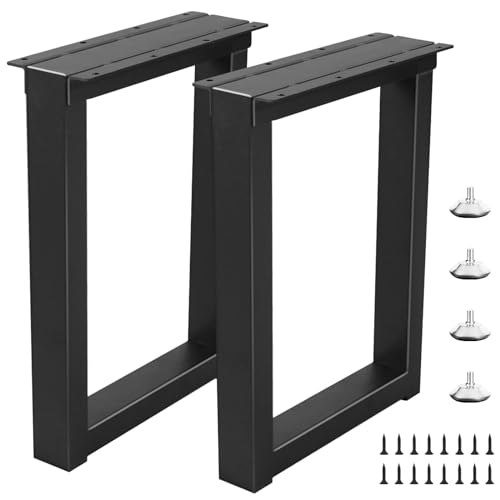 Image of 20 inch Metal Table Legs with Adjustable Protector Feet, Heavy Duty Furniture Legs Set of 2, Modern Desk Legs for DIY Dinning Table, Coffee Table, Cocktail Table, Rectangle Shape (20 inchH x 13 inchW)