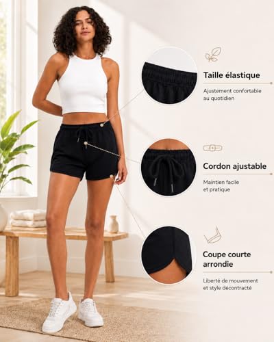 Comeor Short Ample en Coton pour Femme – Short d'été décontracté avec Poches pour entraînement, Jogging, Gym, Course à Pied, Yoga, Sport, Bleu Marine, L – vue 7