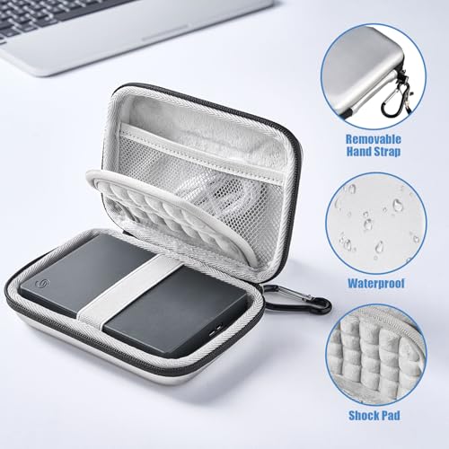Image of ProCase External Hard Drive Travel Case for 2.5 inch HDD /SSD -Silver | Fits Seagate Portable, Samsung T9, WD Elements, My Passport, Toshiba Canvio Basics, 1TB-5TB Drives, USB 3.0 HDD /SSD Storage