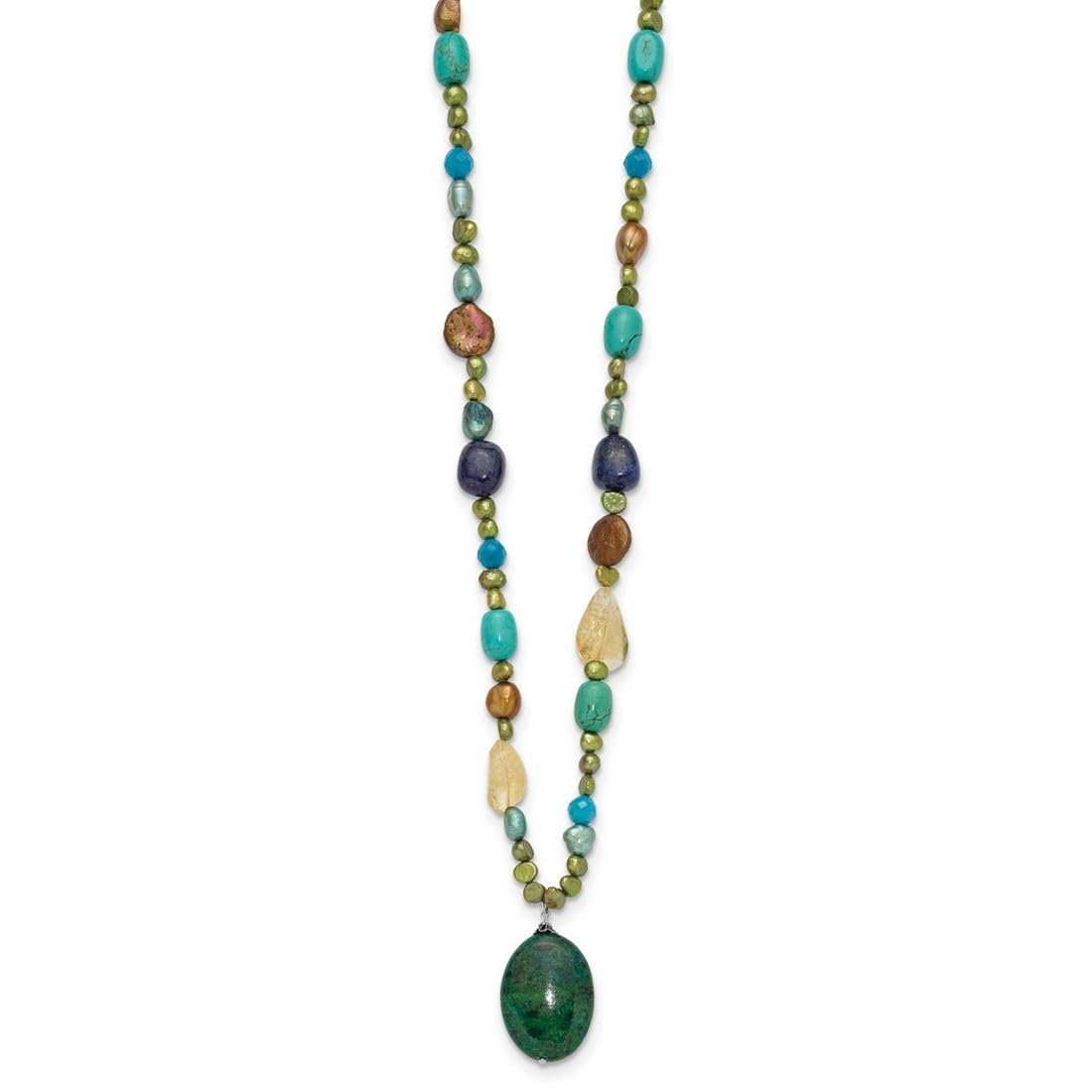 Collier à pendentif pour femme en argent sterling 925 avec fermoir mousqueton et agate Ci lapis Howlite teintée Jade Chrysocolle 71 cm, taille unique, Gemme Métal Agate Pierre précieuse Métal, Agate
