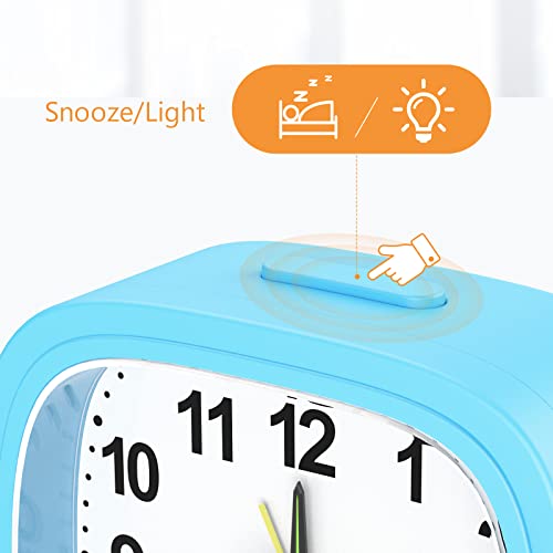 Jxtz Analog Alarm Clock, Silent Non Ticking Bedside Clock Battery Powered, Small Travel Clock With Night Light, Ascending Alarm, Snooze, Easy Set, Desk Clock For Heavy Sleepers Kids Elder Gifts Blue #TOP1