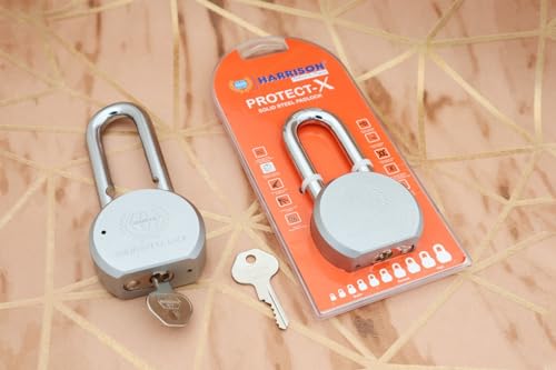 Image of Harrison Padlocks /Round Long Shackle Padlock 65mm with 3 Brass Keys ST0949 Pack of 1 / Solid Steel Material /Bright Chrome Plated Finish /Door Lock, Shutter Lock, Godown Lock, Container Lock