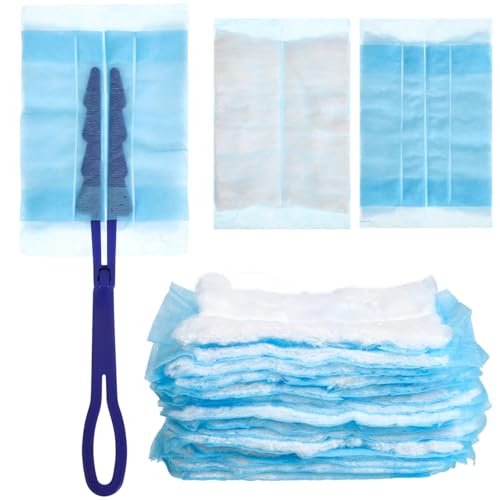 Image of GLEAVI Disposable Electrostatic Duster with 30 Replacement Refills and Ergonomic Handle Compact Cleaning Brush for Furniture Windows Sofas Car Interiors