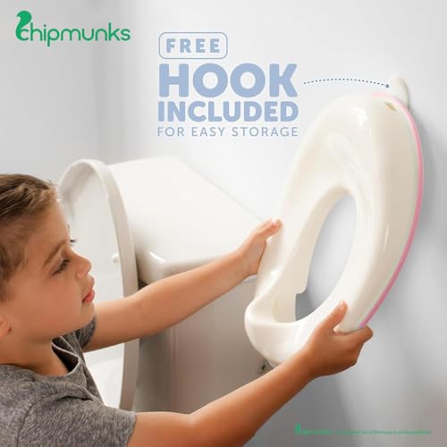 Image of Chipmunks Baby Portable Baby Potty Training Toilet Seat Cover with Non-Slip Base, Splash Guard, and Storage Hook-Ideal for 1-5 Year Child, Fits Round & Oval Western Toilets, Toddler Travel-Friendly