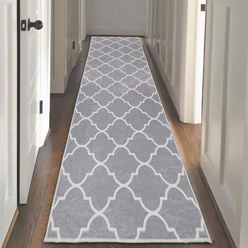 HNVNER Alfombra de Pasillo Antideslizante Larga 65x240 cm, Gris Alfombra Corredor Alfombra de Cocina Lavable a Máquina, Alfombra de Puerta de Piso de Pasillo para Entrada Lavadero Dormitorio