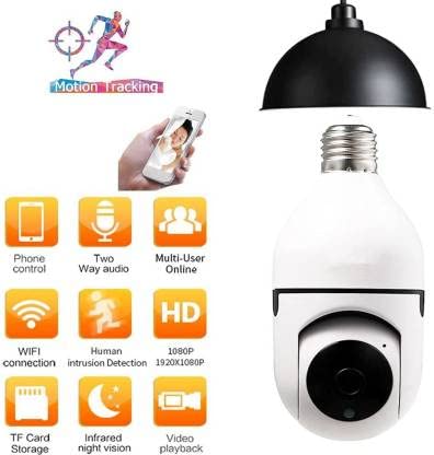 Image of PTZ Wireless WiFi E27 Bulb Holder Security Camera with Night Vision for Home /Office /Warehouse, V380 App for Remote Live Viewing