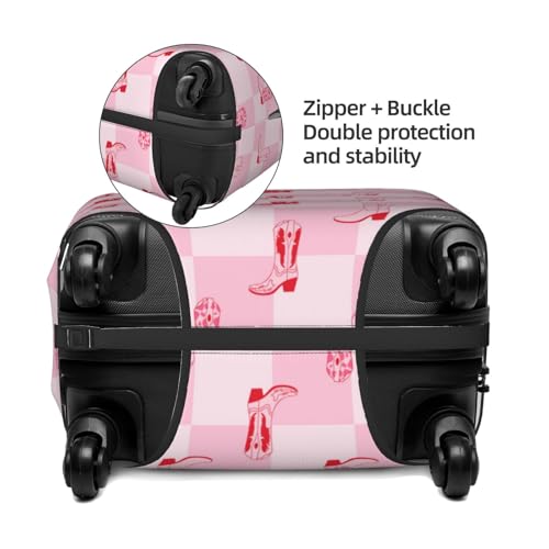 Travel Luggage Cover Protector - Retro Pink Cowgirl Boots Checkerboard Anti-Scratch Suitcase Covers Fits 18-32 Inch Luggage4