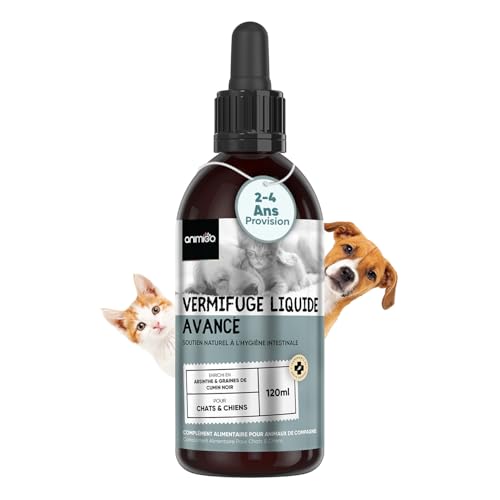 Vermifuge Chat & Chien Liquide en Pipette 120 ML 100 % Naturel - Provision 2-4 Ans - Anti-vers,...