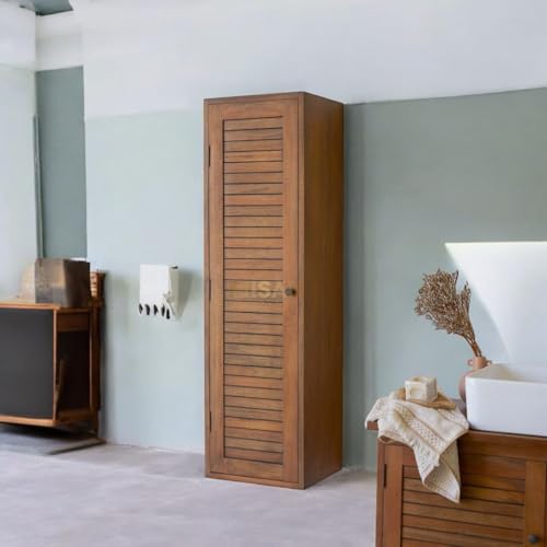 Image of MISAN Athens Solid Wood Column Storage - Rustic Teak Finish | Elegant & Space-Saving Vertical Storage Cabinet for Home & Office