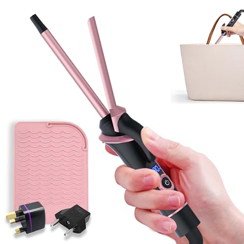 Ukliss Mini Curling Iron for Short Hair Dual Voltage Ceramic Travel Small Curling Iron 3/8 Inch Barrel Curler Portable with 30S Fast Heating, 5 Temps for Global (3/8‘’ Black with EU/UK Plug Adapter)