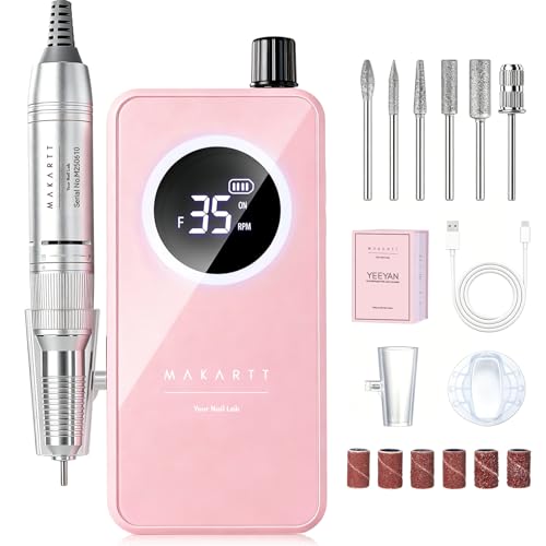 Makartt Cordless Nail Drill for Beginners: Easy & Safe Electric Nail File for Home DIY Low Vibration Quiet Control with LCD for Gel Removal Shaping & Nail Care YEEYAN