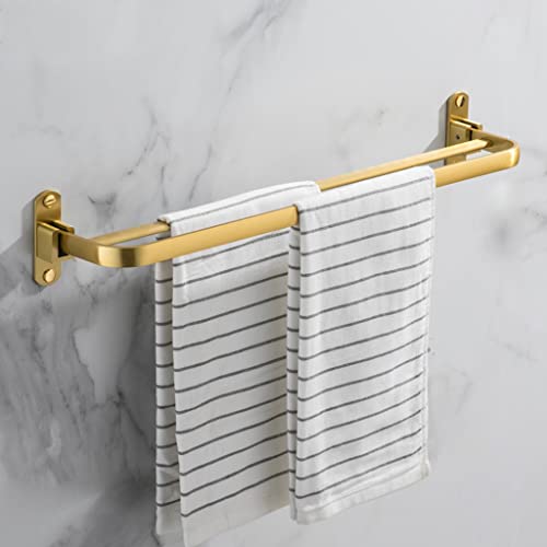Nordic Double Folding Towel Rack - Gold Brushed Wall Mounted Bathroom Accessories with Bathrobe Hook - Elegant Towel Holder for Modern Stylish Bathrooms