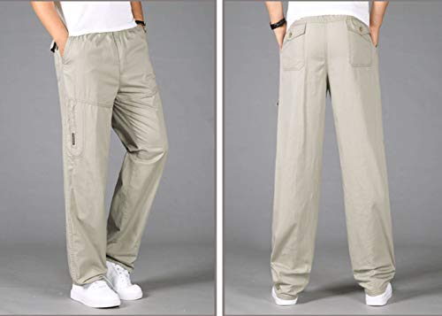 Mens Elastic Waist Lightweight Relaxed Straight Multi Pockets Cargo Pants3