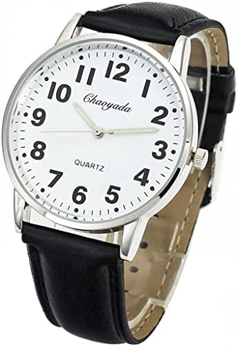 Men Women Casual Simple Black White Leather Deals Large Numbers Analog Quartz Wrist Watch, black, Quartz Movement