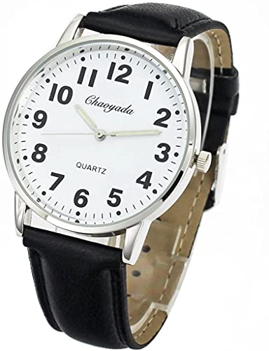 Men Women Casual Simple Black White Leather Deals Large Numbers Analog Quartz Wrist Watch, black, Quartz Movement