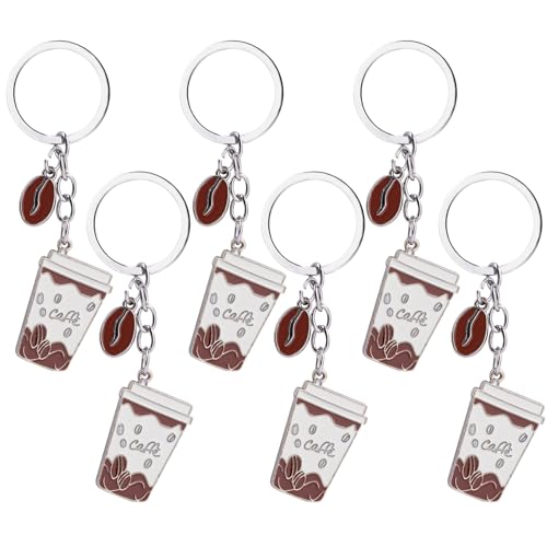 Framendino, 6 Pack Coffee Mug and Beans Keychain Metal Coffe Cup Key Chain for Bag Charm Decor