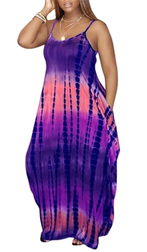 Image of Summer Dresses for Women Spaghetti Strap Beach Floor Length Maxi Sundresses | Floral Print,Casual,with Pockets