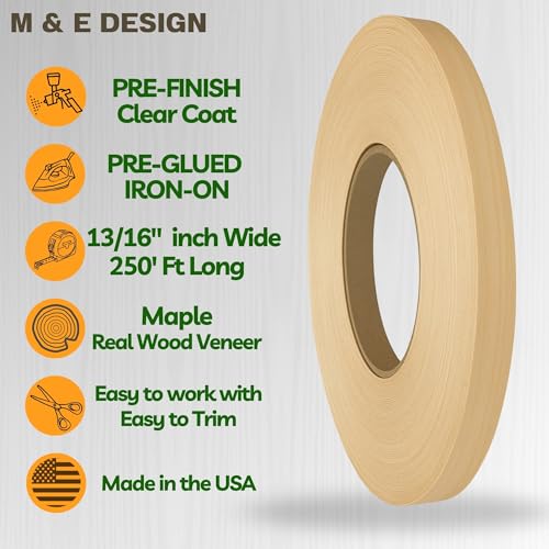 Pre Finish Pre-Glued Edge Banding Maple 13/16" x 250' Roll - Easy Application Iron-On Edge Banding - Image 3