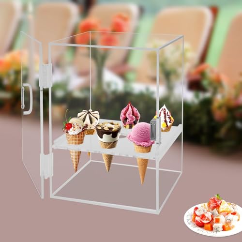 Vetrina acrilica per gelato e sushi, porta cono chiuso con ripiano e porta rimovibili, vetrina da banco per negozi al dettaglio