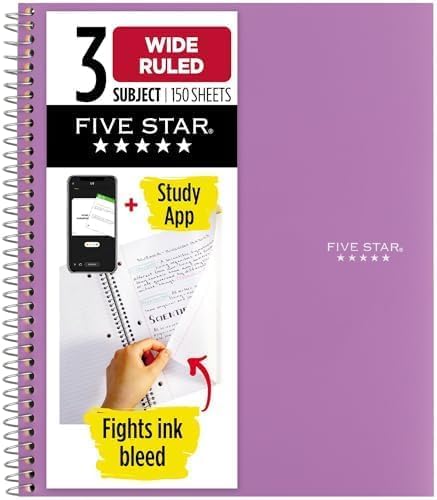 Five Star 3-Subject Spiral Notebook (Red) 150 sheets