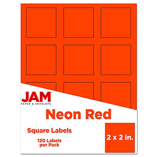 JAM PAPER Product & Container Labels - Square - 2 x 2 - Neon Deep Red/Orange - 120/Pack