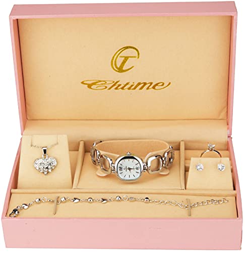 Cadeauset dames polshorloge - sieraden set ketting ring oorbellen - armband