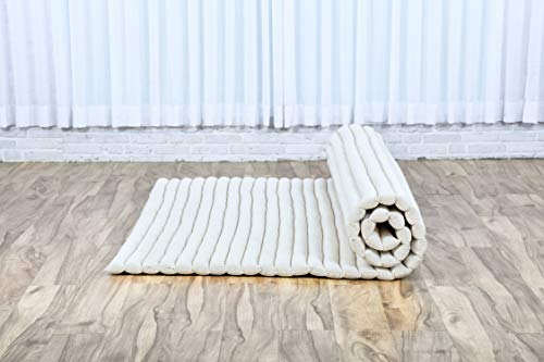 Image of Leewadee - Foldable Floor Mattress - Japanese Roll Up Futon -Trifold Tatami Mat- Guest Floor Bed - Camping Mattress - Thai Massage Mat, Kapok Filled, 75 x 57 inches, Ecru