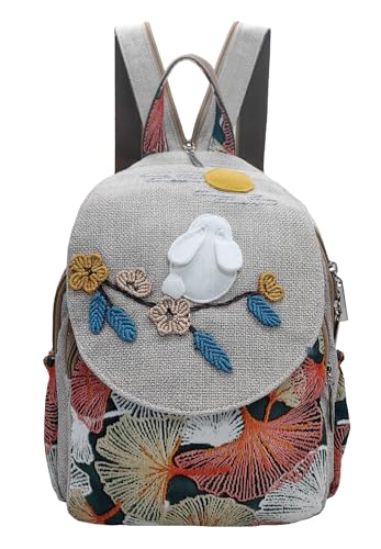Image of Boho Backpack Purse for Women Girl's | Adjustable Strap, Sling Bag, Embroidered Woven Canvas with Cotton, 6.3*10.5*14 Inches