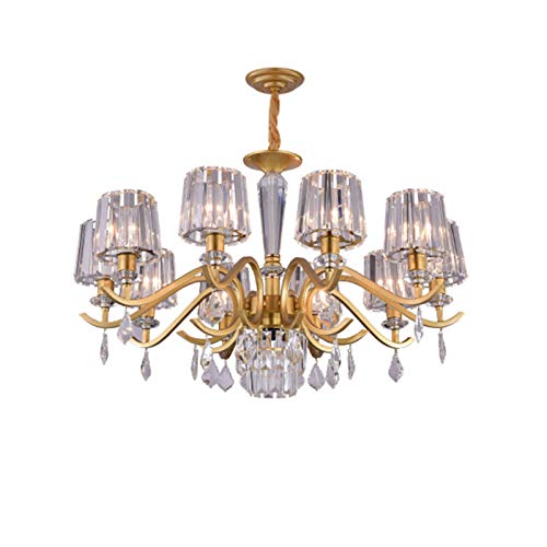 Grand lustre en cristal 5 lumières dorées pour plafond de salon moderne