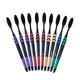 TOYANDONA Bambus Zahnbürste mit Weichen Borsten aus Bambus Holzkohle 10 Stück Biologisch Abbaubar für Reisen und Tägliche Mundpflege Zufällige Farbe Zufällige Farbe