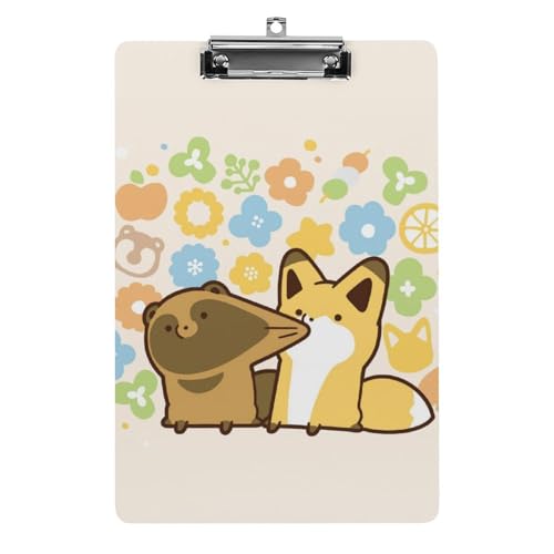 クリップボード タヌキとキツネ A4サイズ対応 クリップファイル バインダークリップ 用箋ばさみ ファイルボード メモ帳 縦型 書類整理 おしゃれ かわいい 筆記 多機能 壁掛け プレゼント