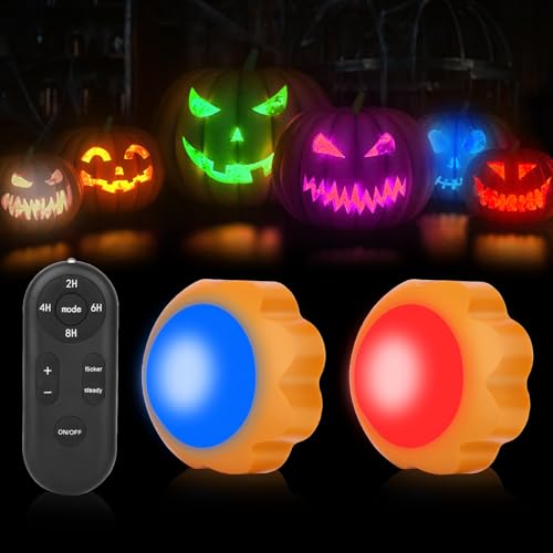 Image of Halloween Pumpkin Lights Battery Operated, Remote Control Always On /Colorful Candlelight Ambient Light Multi-Function Timing Bedside Light for Bedroom