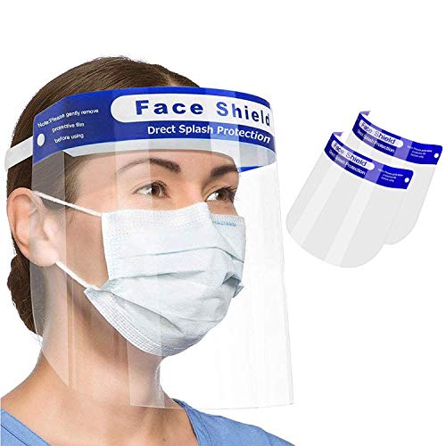 2 Pack Face Shield with Sponge Protect Eyes and Face with Protective Clear Film Elastic Band