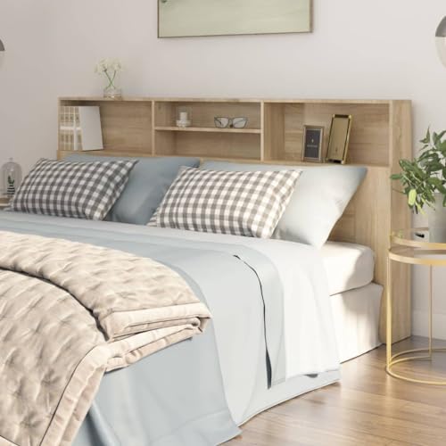 Tino Tech Tête De Lit avec Rangement 200x19x103,5 cm Chêne Sonoma - Armoire en Bois, Bibliothèque Murale, Accessoire De Lit pour Chambre à Coucher