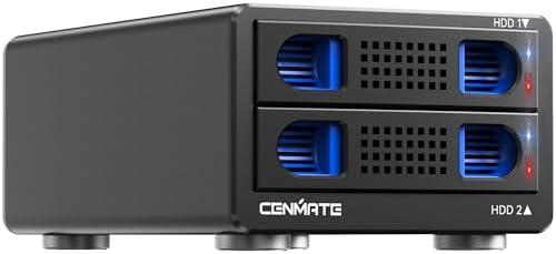 CENMATE Dual Bay Hard Drive RAID Enclosure with Cooling Fan for 2.5/3.5" SATA HDD/SSD with USB A/C 3.0 Cable, 3.5 Hard Drive Enclosure Support 40TB,4 RAID Modes,Max 6Gbps