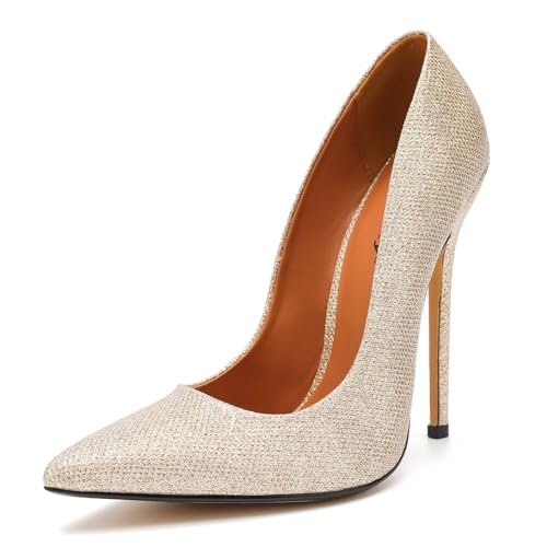 Women's Pumps High Heels 5.7 inch, Classic Sexy Pointed Toe Black Stiletto Heels Dress Wedding Party Office Shoes Slip On Plus Size