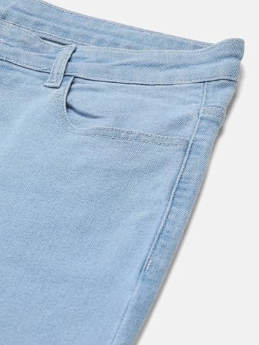Image of KOTTY Men's Solid Abyssal Anchorfish Blue Button Straight Fit Jeans